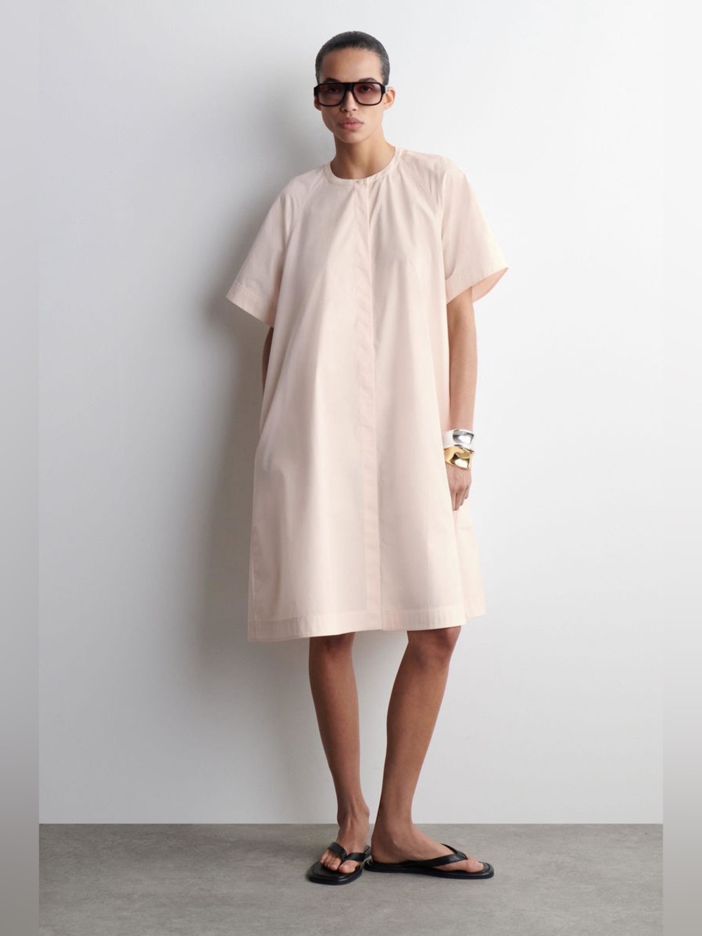 COS Women's Raglan-Sleeve Cotton Midi Dress in Light Pink